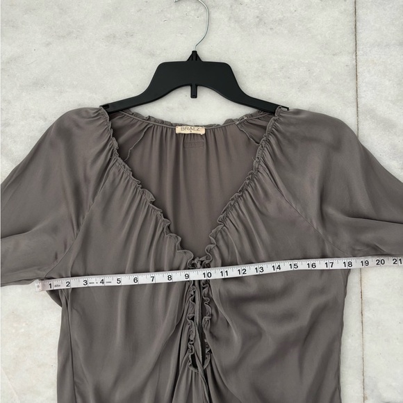 Braez Blouse Silk Satin Gray Long Sleeve Keyhole Neck Womens S Whimsigoth 90s - Picture 7 of 9